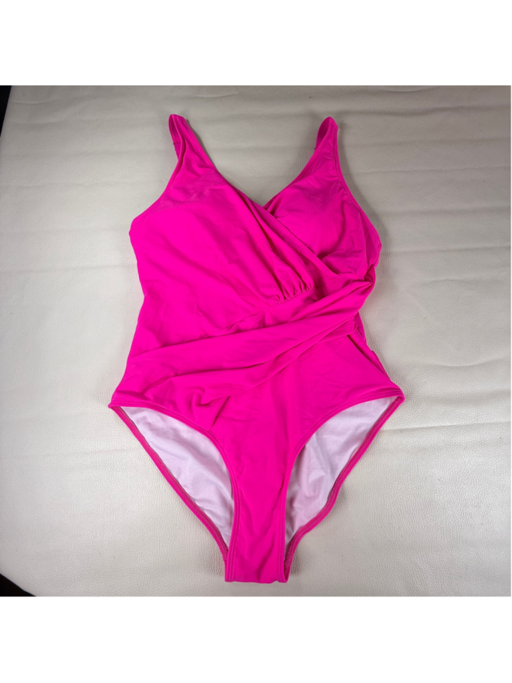 AIMAGE Women’s Large Hot Pink One Piece Swimsuit Wrap Front Padded Tummy Control